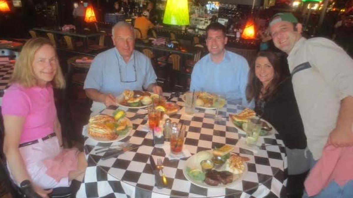 The Maggio family enjoys dinner together at the Flamingo Grill in Myrtle Beach. From left: Donna Maggio, the birthday honoree, with husband Ray Maggio, and sons Luke Maggio, with girlfriend Madelyn Johnson, and Matt Maggio.