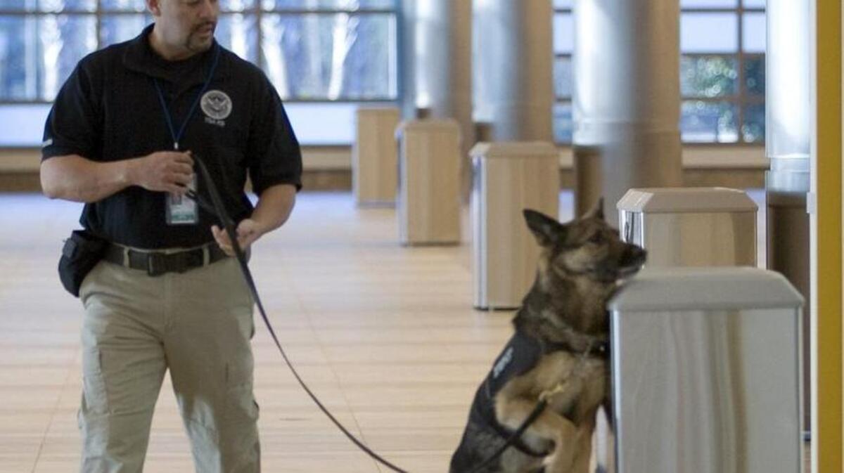 Security team from Transportation Security Administration patrols Myrtle Beach International Airport.