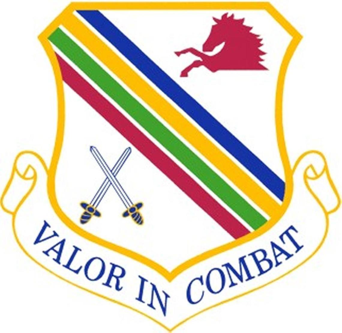 The four diagonal stripes represent the squadrons that initially composed the unit. The red mustang shows spped and swift string power in battle and the crossed swords represent tenacity, aggressiveness and readiness to accomplish the objective.