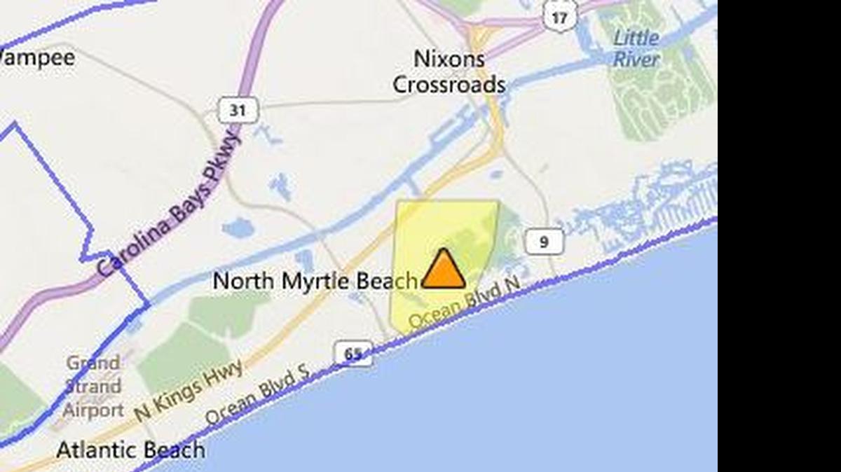 
The cone on this map represents where nearly thousand people are without power Wednesday morning in North Myrtle Beach.
