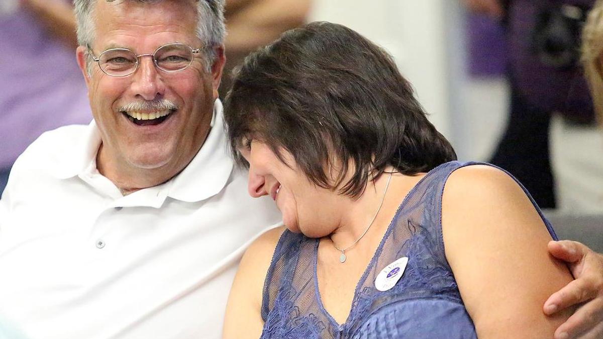 Julie Samples (right) seems to relax with her husband and former Surfside Beach Mayor Doug Samples as votes are counted for the one open council seat in Surfside Beach on Tuesday, Aug. 9, 2016. There will be a runoff between Samples and Wanda Spannuth in two weeks.