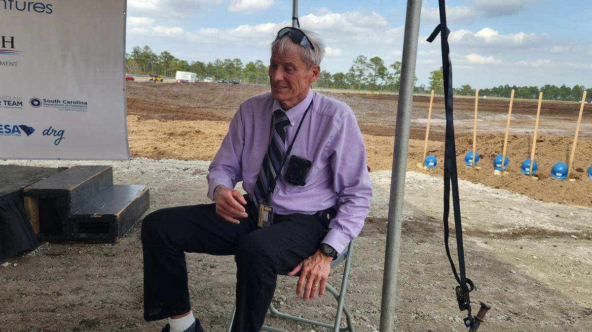 North Myrtle Beach city manager Mike Mahaney donned a body camera to a Feb. 24, 2023 groundbreaking ceremony for a new business along Water Tower Road.