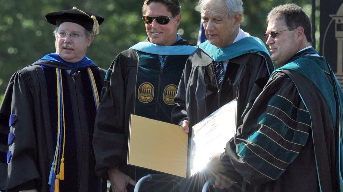 Clay Brittain Jr, (2nd from right) was awarded the Doctor of Public Service during Coastal Carolina University’s commencement ceremony in 2009 at Brooks Stadium.