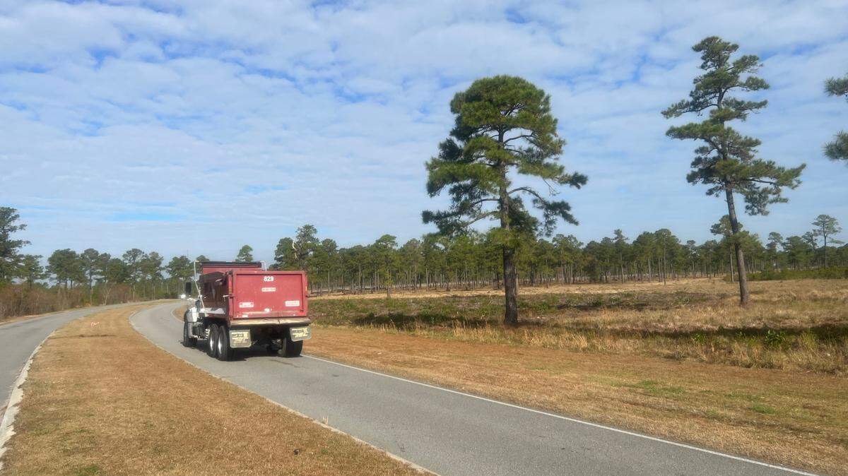 A truck makes its way along Water Tower Road in North Myrtle Beach on Dec, 12, 2022.