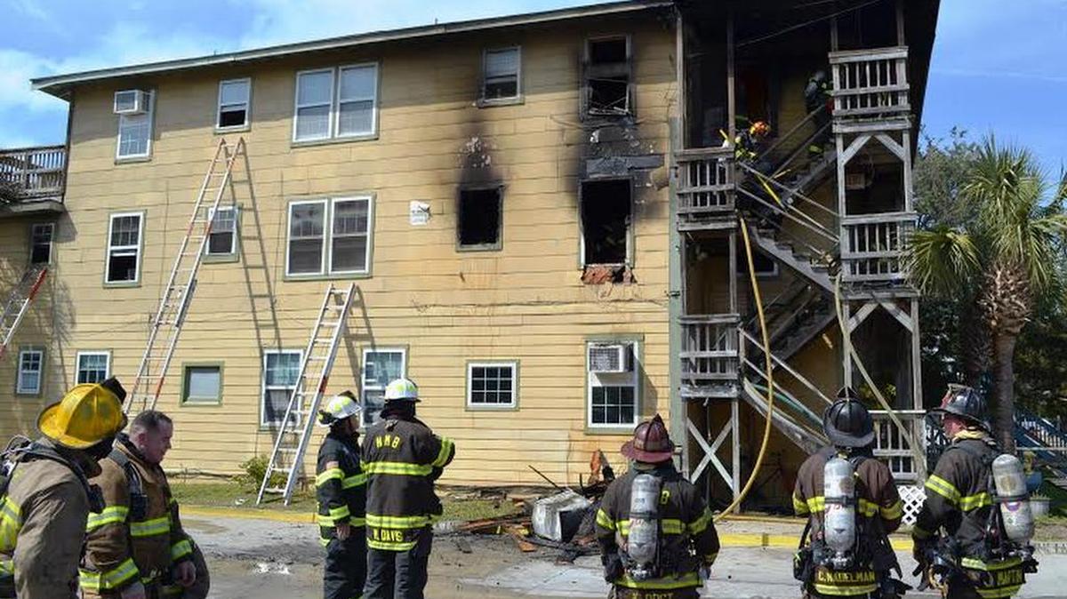 Crews battle apartment building fire Friday afternoon in on First Avenue South in North Myrtle Beach.