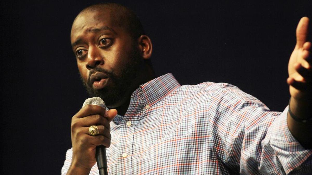 Brad Rawlinson, a member of the Concerned Black Men of the city of Rock Hill, speaks at a public forum Tuesday evening.