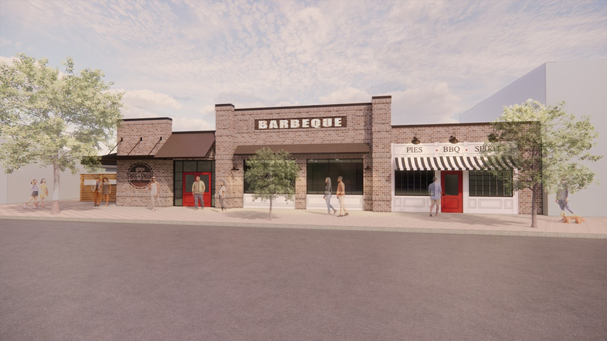 An artist’s rendering of a planned Swig & Swine barbecue restaurant set open in downtown Myrtle Beach in the summer of 2023.