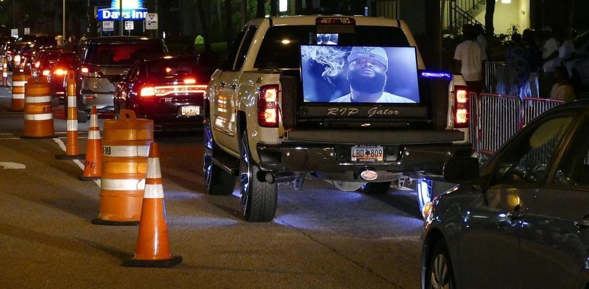 Tony Williams of Carolina Forest is thoughtful enough to place a large screen television in the bed of his truck to play videos for the traffic behind him on Ocean Boulevard in Myrtle Beach for the annual Memorial Day Bikefest on Saturday.