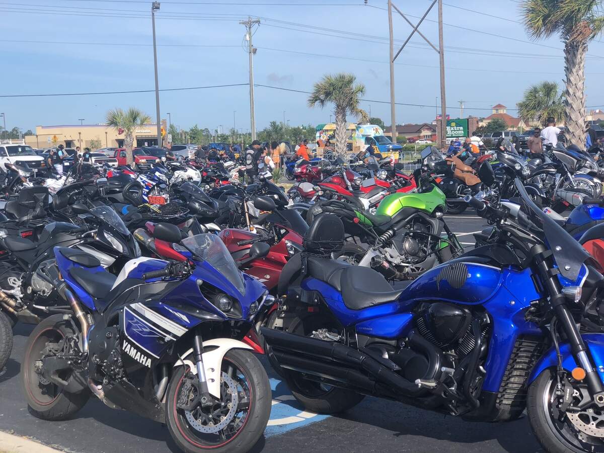 Dozens of bikes lined up at Redline Powersports in Myrtle Beach, May 26, 2018.  -