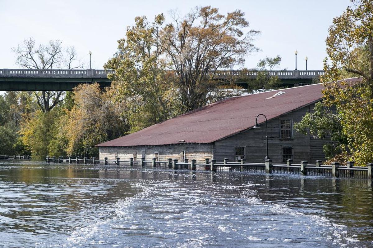 The Conway Riverwalk and the Jerry Cox warehouse are flooded. The Waccamaw River reached a level of 17.07 feet by Saturday afternoon and is forecasted to rise to 17.5 feet by its crest on Sunday. Area overs of flooding to record levels following Hurricane Matthew. Saturday, Oct. 15, 2016.