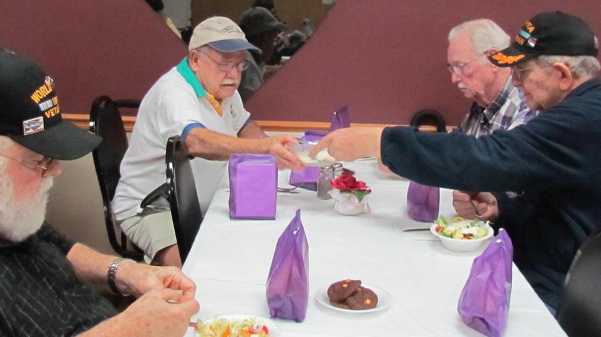 Al Powell (left clockwise) served in the Navy during World War II, Mel Venu was in the Marines in the ’50s, Hal Short was in the Navy in 1944-45, and Ray Bradley made the Air Force his career, serving during Korea and retiring in 1972.
