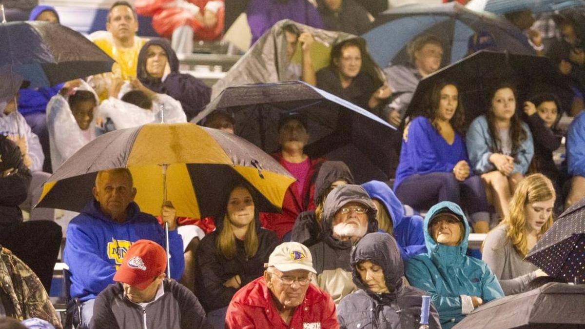 
Fans brave the weather for the North Myrtle Beach- Lake City game rescheduled for Thursday night. 
