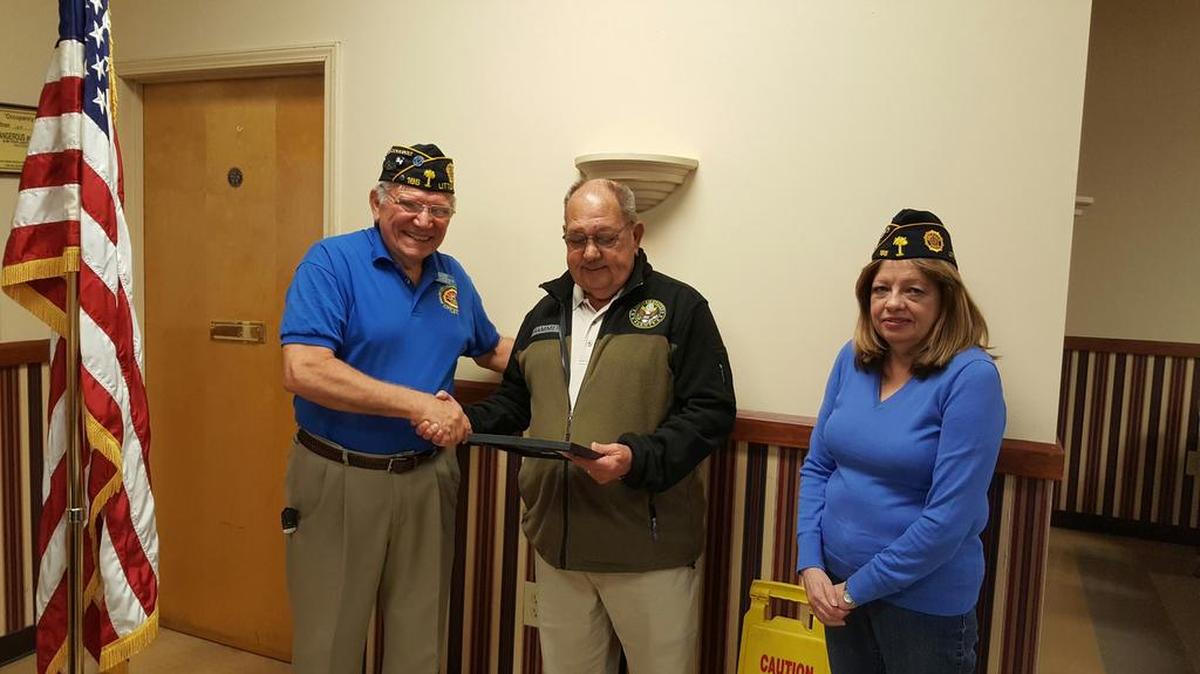 American Legion Post​ 186​ Commander, Jerry Groenke; Lewis Bramer 50 Yea​r member with the American Legion​; and First Vice Commander, Molly McGuire​.