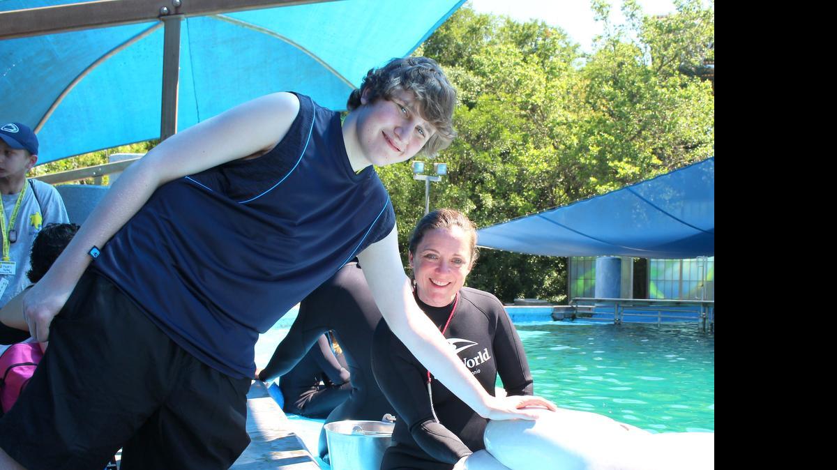 
Alex Schilawski of Myrtle Beach got “up close and personal” with the beluga whales at Sea World during the Sunshine Kids Foundation’s 25th annual Texas Hill Country Adventure in the greater San Marcos, Texas, area in June. 
