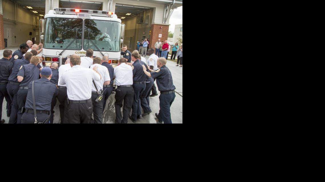 Conway firefighters “wetdown” new engine