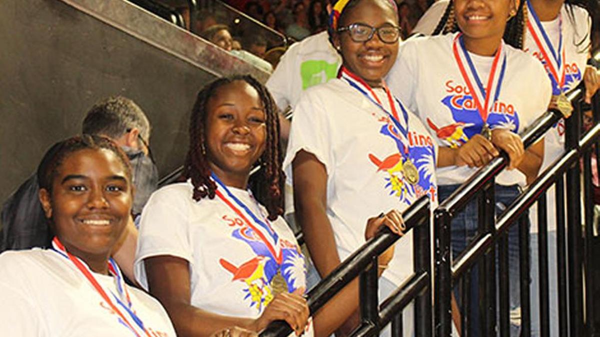 Otiana Thompson, JaKayla Cornish, Portia Daniels, V’Dell Carter and Caitlyn Wilson from Ridge View High School after receiving Outstanding Entry for South Carolina.