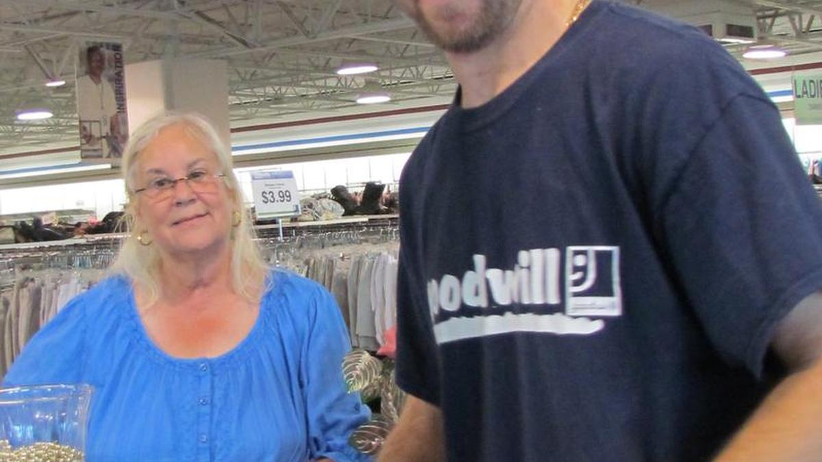 “Every day is a good day,” says Jason Harrison, store associate, when he accepts payment from customer Marilyn Carver at the Goodwill retail store in Little River. “I love the customers. I love people in general.” “I look and find treasures here,” says Carver, who lives in Chapel Hill, N.C. but also has a home in North Myrtle Beach.