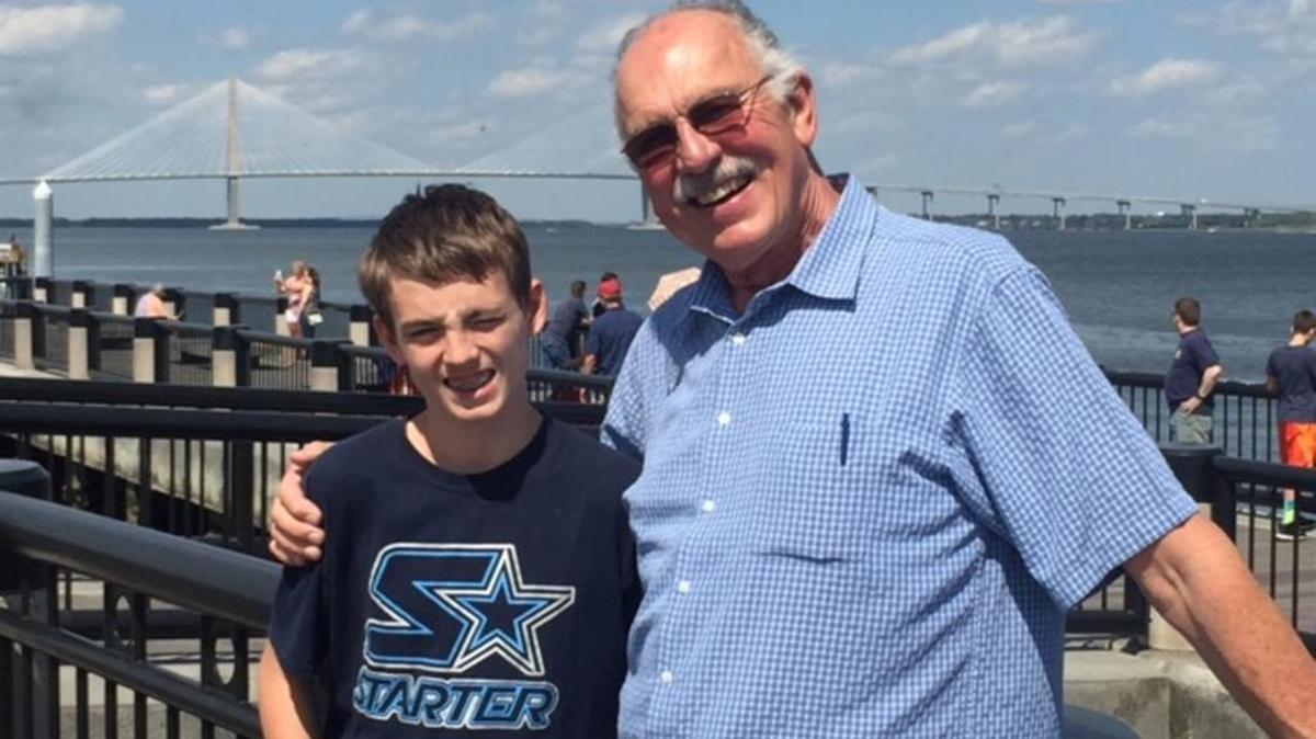 On a day trip to Charleston to visit his daughter and family March 2016, Grant Kuhn stops to take a picture with Richard Battel.
