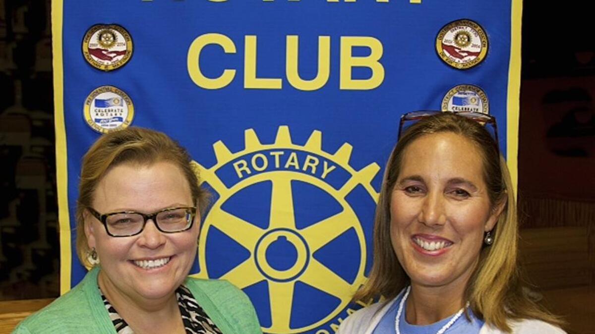 
Christie Morris (right) of Impact Ministries spoke at the Carolina Forest Rotary Club meeting recently. She’s standing with member Darla Domke-Damonte.
