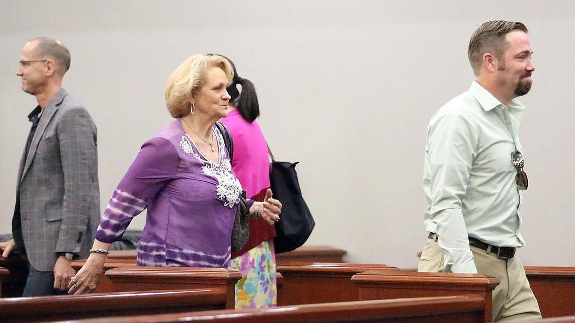 Sidney Moorer (right) and his mother-in-law Polly Caison leave the courtroom for a lunch break before the beginning of his kidnapping trial in the Heather Elvis case on Monday at the Horry County Courthouse in Conway. The jury was selected on Monday - 10 men and four women. Two of the 14 will serve as alternates. Moorer and his wife Tammy Moorer are charged with kidnapping Heather Elvis. Caison is Tammy Moorer's mother. Tammy Moorer's trial date has not be set. Elvis was last seen in December 2013 and her car was found at Peachtree Landing in the Socastee community. The trial began on Monday at the Horry County Courthouse in Conway.