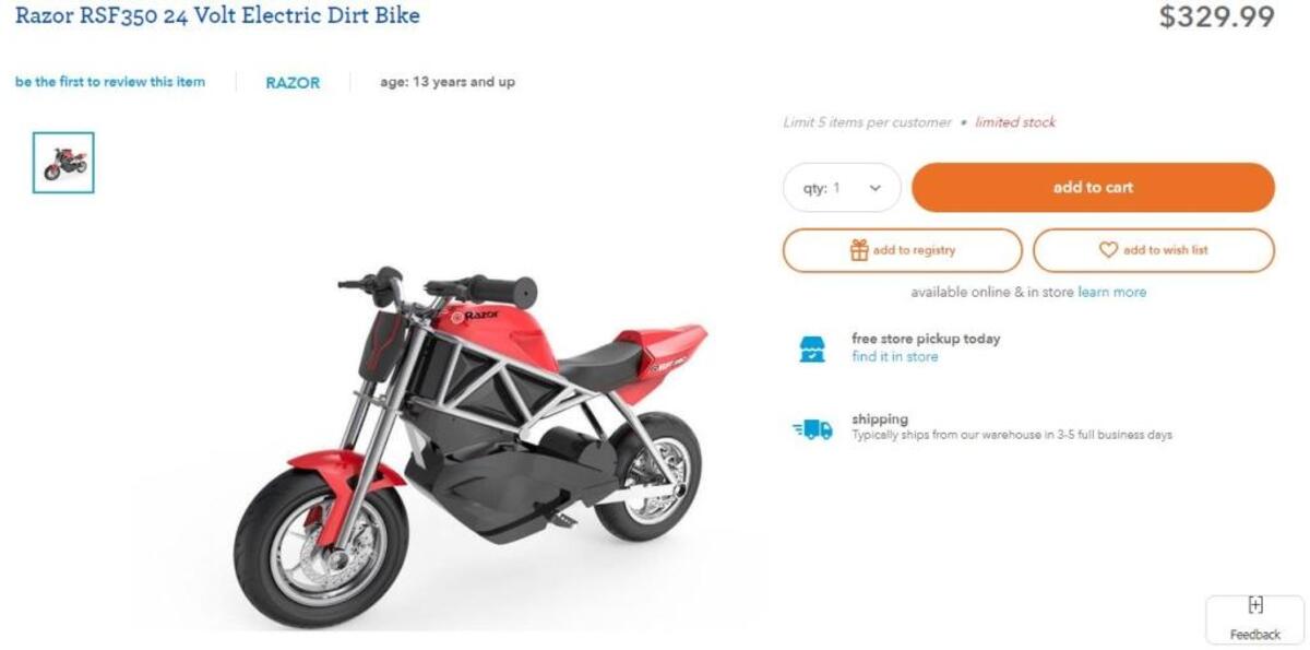 Razor RSF350 24 Volt Electric Dirt Bike