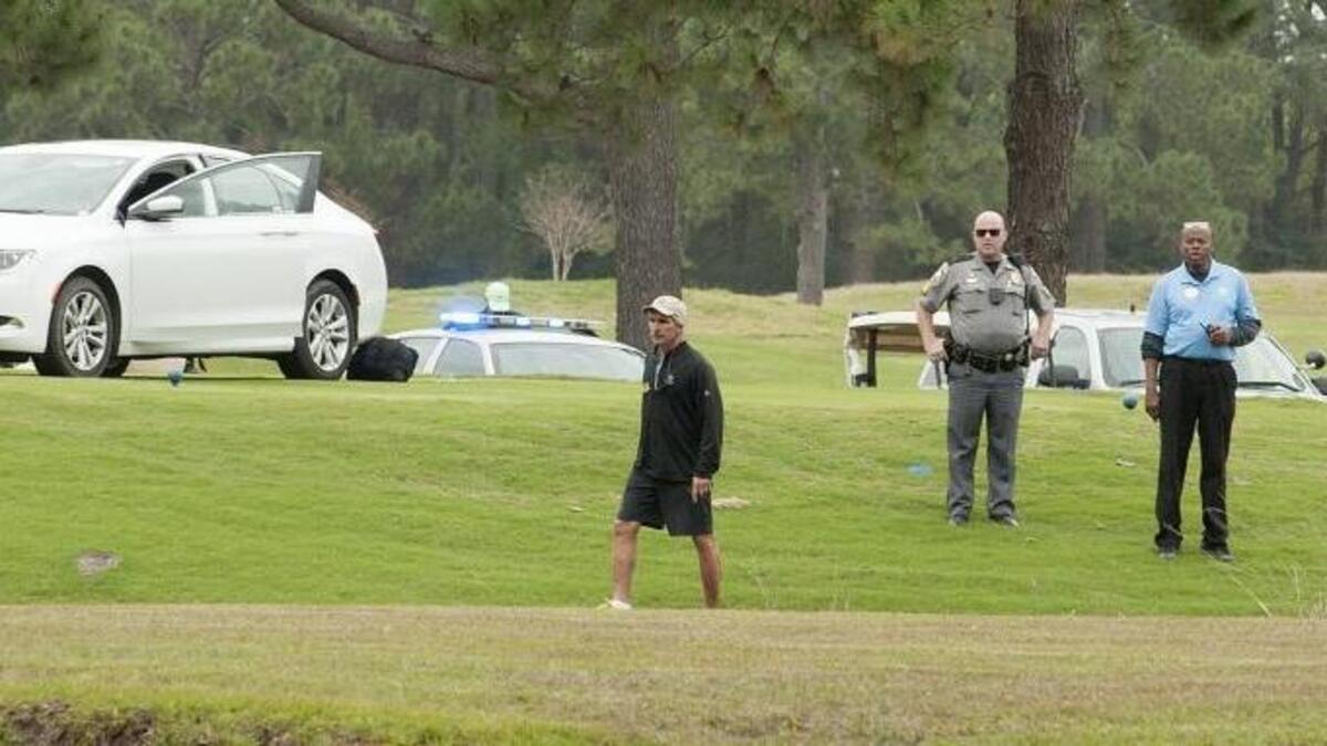A vehicle involved in a high speed chase involving Horry County Police ended on a tee box at Myrtlewood Golf Course on Wednesday. One man fled on foot and was apprehended about 100 yards from the vehicle.