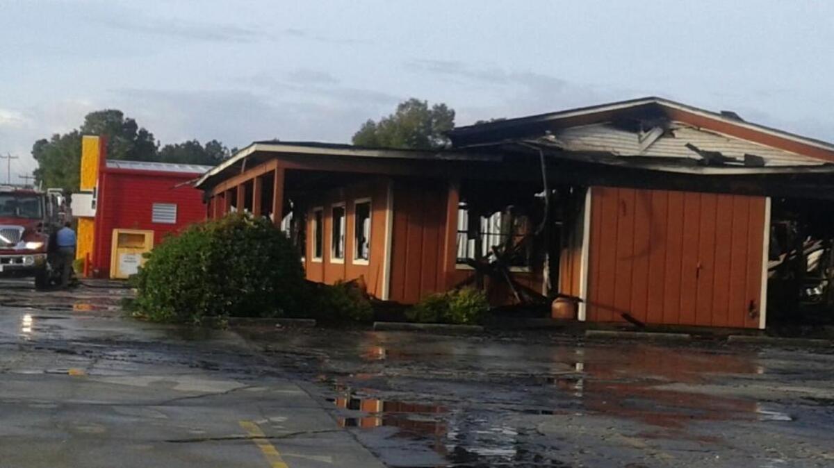 Big D’s Bar-B-Que off George Bishop Parkway after a Nov. 18 fire, which authorities have ruled an arson.