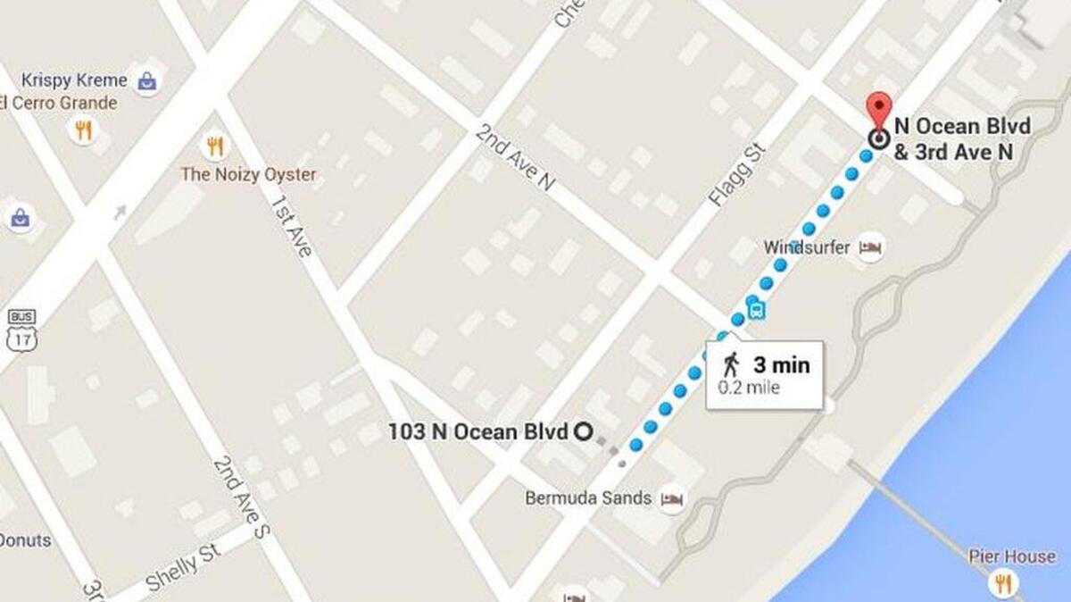 
This Google map shows the distance between the purse snatchings, which were about three minutes apart in walking distance, according to the map. 
