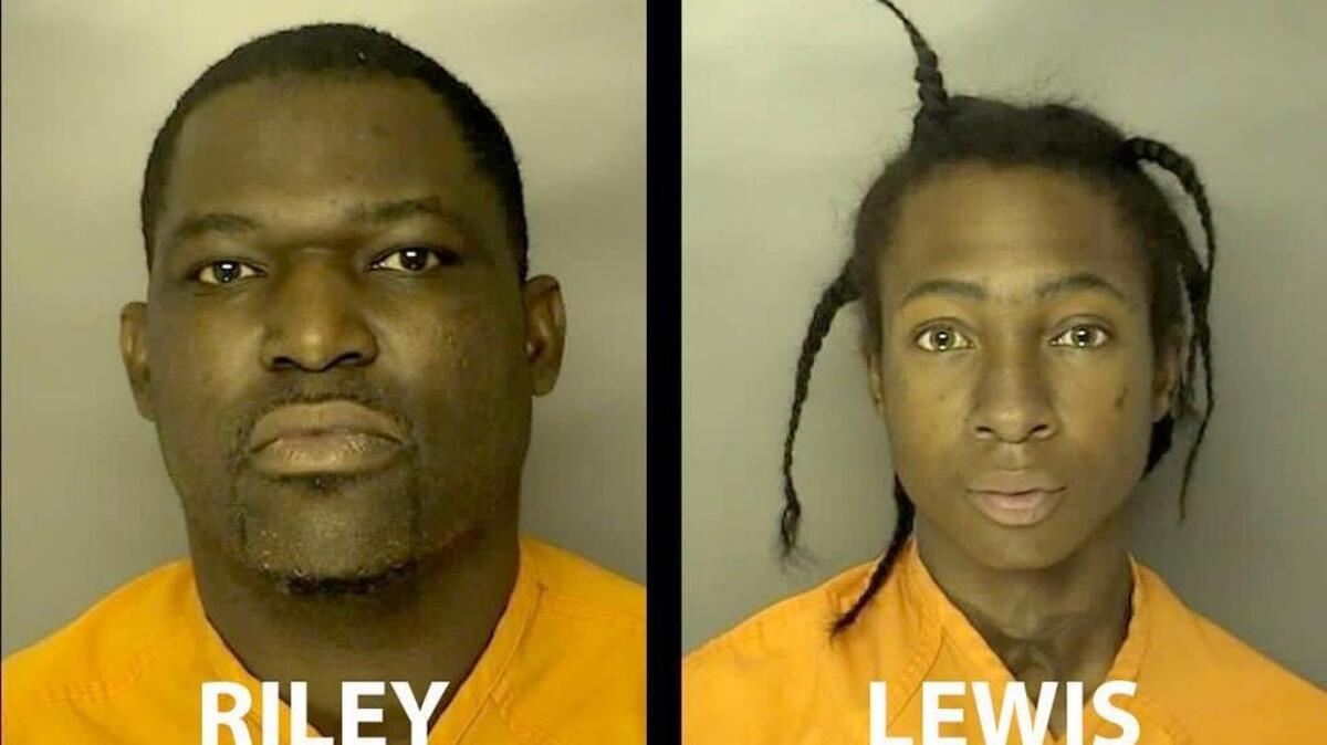 Thirty-seven-year-old Julius La Rose Riley, left, and 20-year-old Kerry Andrell Lewis have been accused of human trafficking after a young girl, reported missing in North Carolina, was found advertised on a social media site.