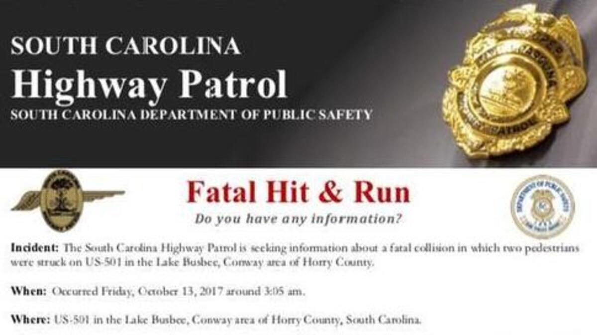 A flier seeking information on a fatal hit-and-run in Conway on Oct. 13 led to the arrest of a suspect Thursday, Nov. 2, 2017.