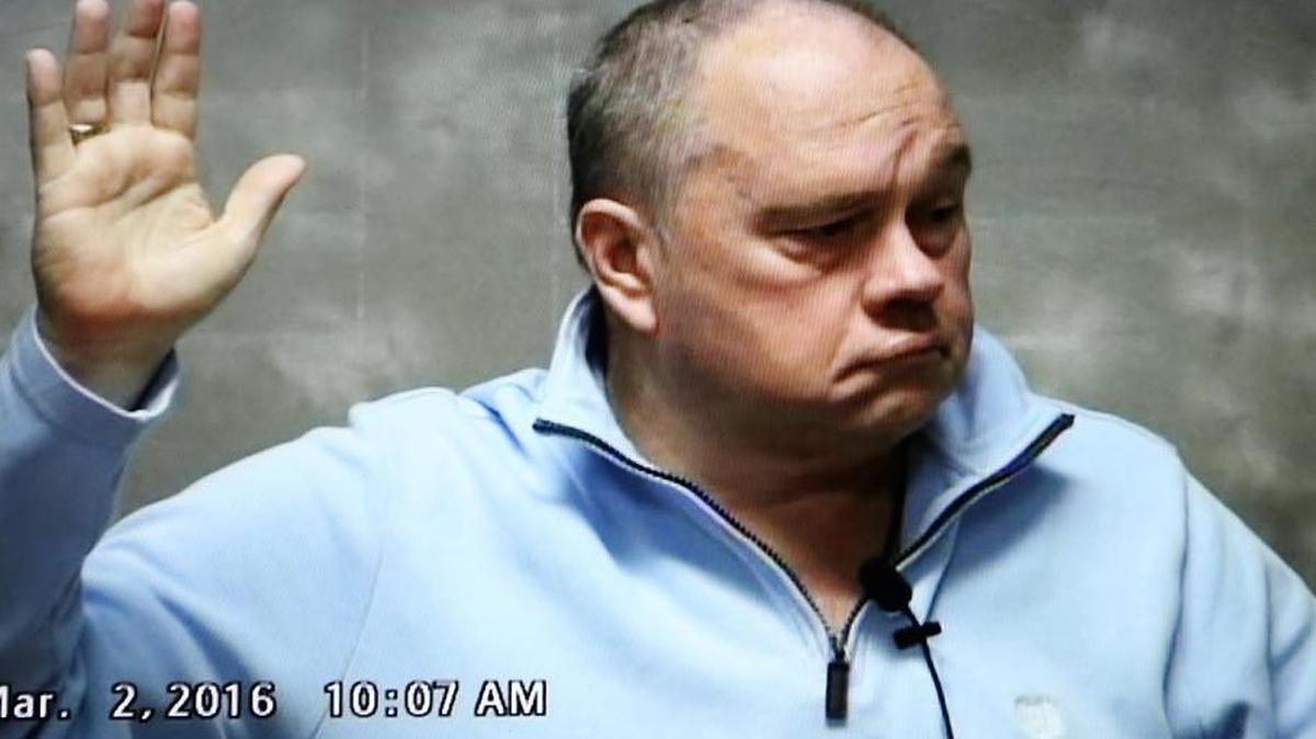 Former Horry County Police detective Allen Large during a taped deposition in March to answer to charges that he abused three victims whose cases he was assigned to investigate.