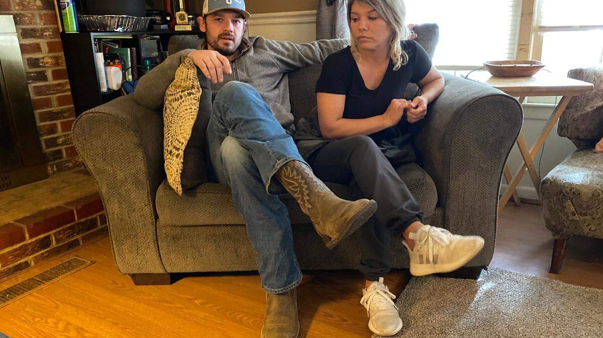Ronald Woodham sits with his fiance, Raven Atkinson at his parents house in Bennettsville, South Carolina. Woodham speaks out about the case of “Baby Boy Horry,” an infant found in a shoe box in Conway in 2008. Photo from April 3, 2023.