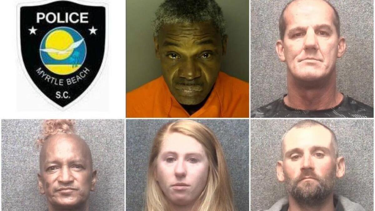 Top left to bottom right: Warren Lee-Deangelo Williams, 53, George Allen Rix, 49, Shane Nur Bacchus, 58, Carina Frey, 23, and Brian Joseph Schaeffer Jr., 35, were all arrested and charged with shoplifting in Myrtle Beach over the Black Friday weekend from Nov. 24, 2017-Nov. 26, 2017. Sarah Richardson, 29, who is not pictured was also issued a summons to appear in court after she was accused of shoplifting at the Belk department store in the Coastal Grand Mall.