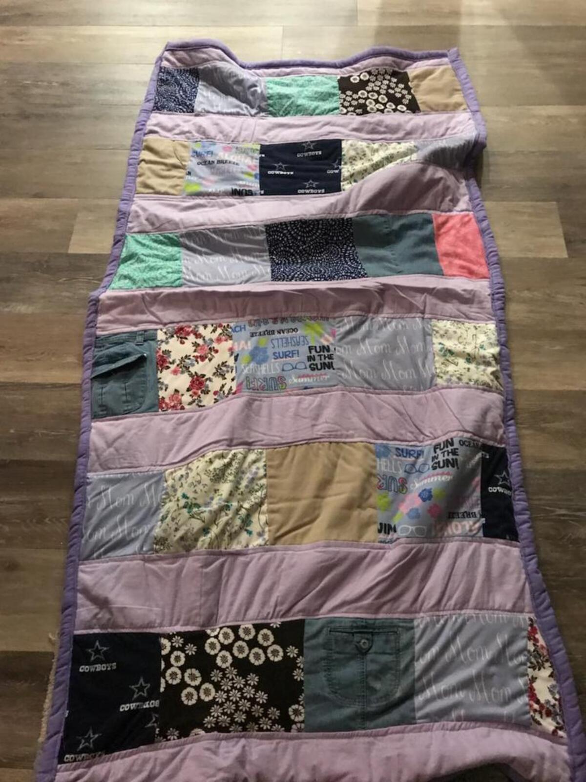 Clothing of Frances “Mae” Davis was sown into a quilt by a family member.