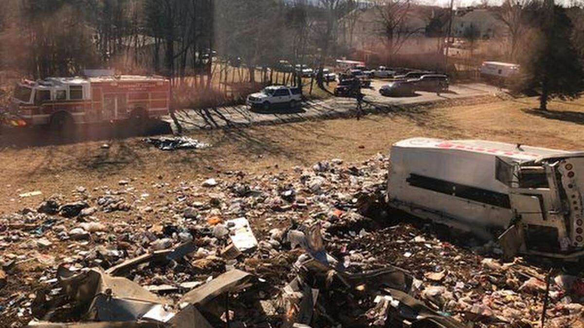 This photo provided by a member of Congress, shows a crash site near Crozet, Va., Wednesday, Jan. 31, 2018. A chartered train carrying dozens of GOP lawmakers to a Republican retreat in West Virginia struck a garbage truck south of Charlottesville, Virginia on Wednesday, lawmakers said.