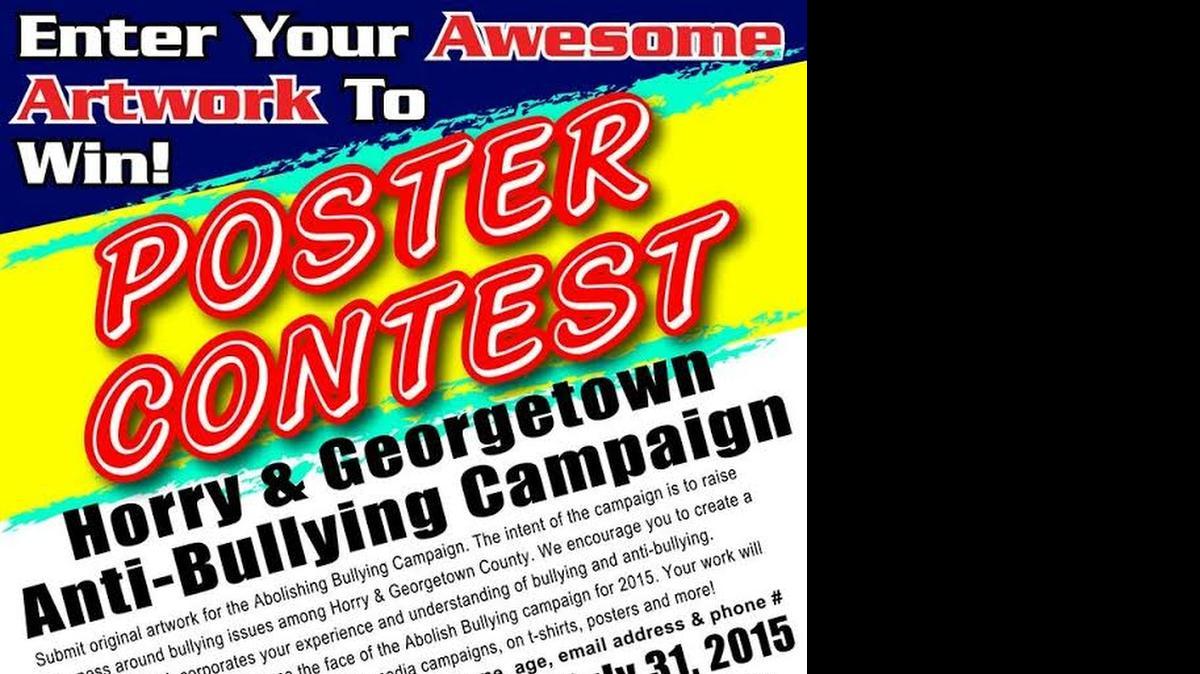 
This poster touts a youth art contest under way by A Piece of Mind Counseling & Consulting in Murrells Inlet, part of its “Abolish Bullying Campaign,” for Horry and Georgetown counties. Entries are accepted through July 31, and the winner’s artwork will aid in marketing on two websites, eight social media campaigns, T-shirts, posters, and other avenues of awareness.
