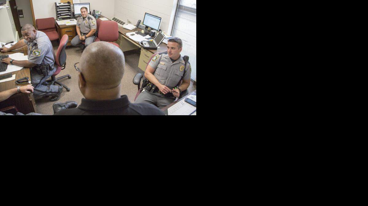 
Capt. Maurice Jones meets with his officers in the West Precinct squad bay. Space is tight for the officers on each shift at the Horry County West Precinct in Green Sea Floyds.
