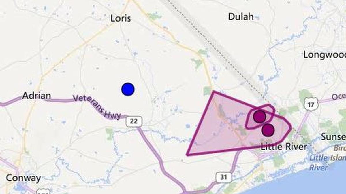 This Horry Electric Cooperative website map shows the area were a power outage is happening.