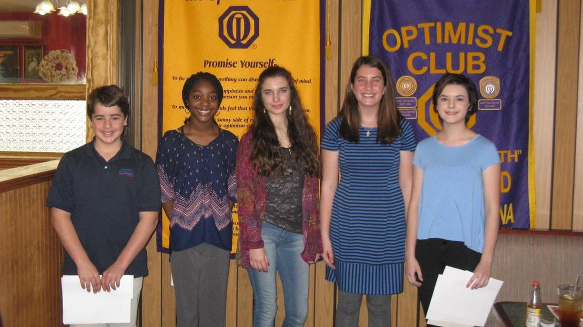 Excellence in Musical Accomplishments Program for the South Strand Optimist Club. Pictured from left to right: Luke Alford, Audra Nesbit, Sophie Bensch, Anna Margaret Loftus, and Audrey Reynolds.