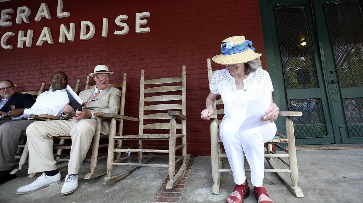 Joan Furlong (right), chair of the Horry County Democratic Party, gets ready to speak at the 2014 Galivants Ferry Stump meeting. Photo by Janet Blackmon Morgan / jblackmon@thesunnews.com