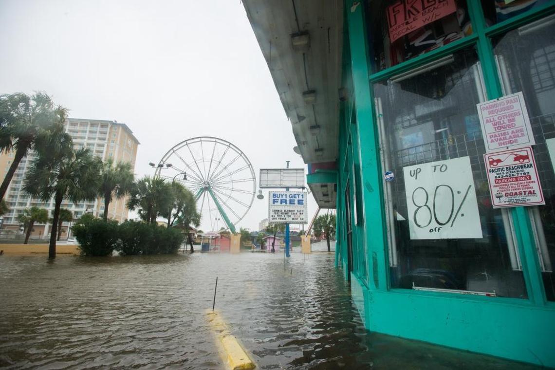 Hurricane Matthew's waters covered the 3rd Ave S area of Myrtle Beach.