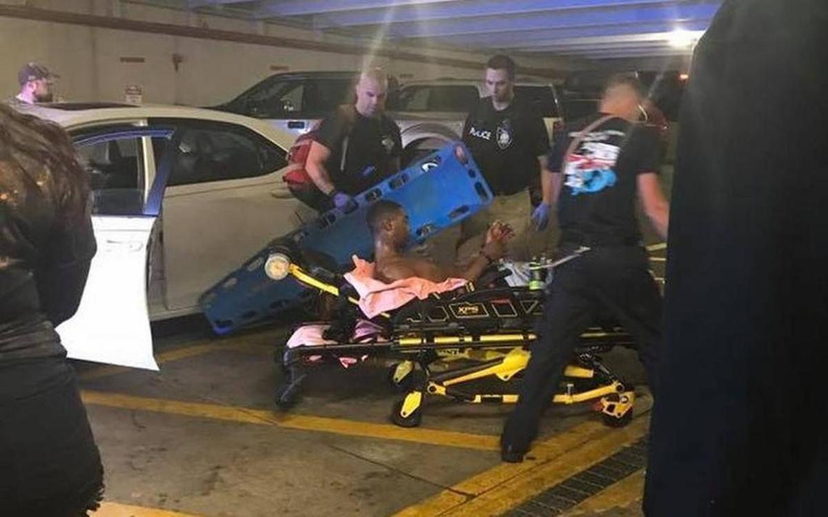Image captured by a bystander in the parking garage of the Landmark Resort shows the apprehension of 17-year-old Derias J’Shaun Little on June 18.