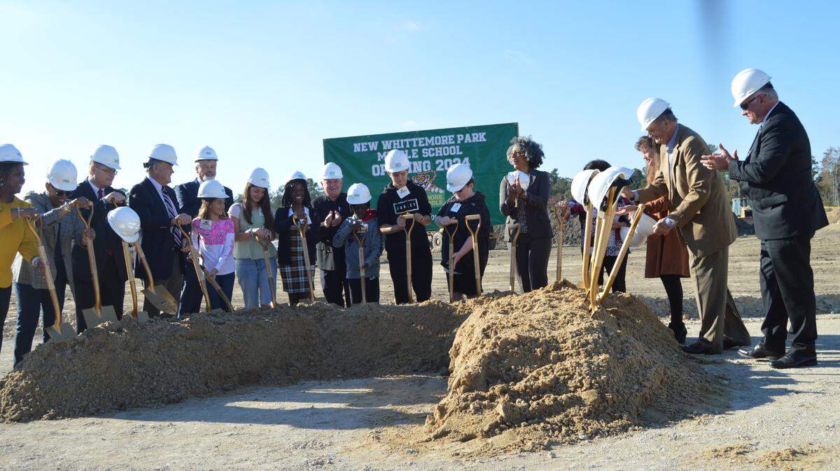 A groundbreaking ceremony was held Monday for a new Whittemore Park Middle School site in Conway. Elected board members, Mayor Blain Bellamy and members of the Whittemore Park Alumni Association were in attendance. October 24, 2022.