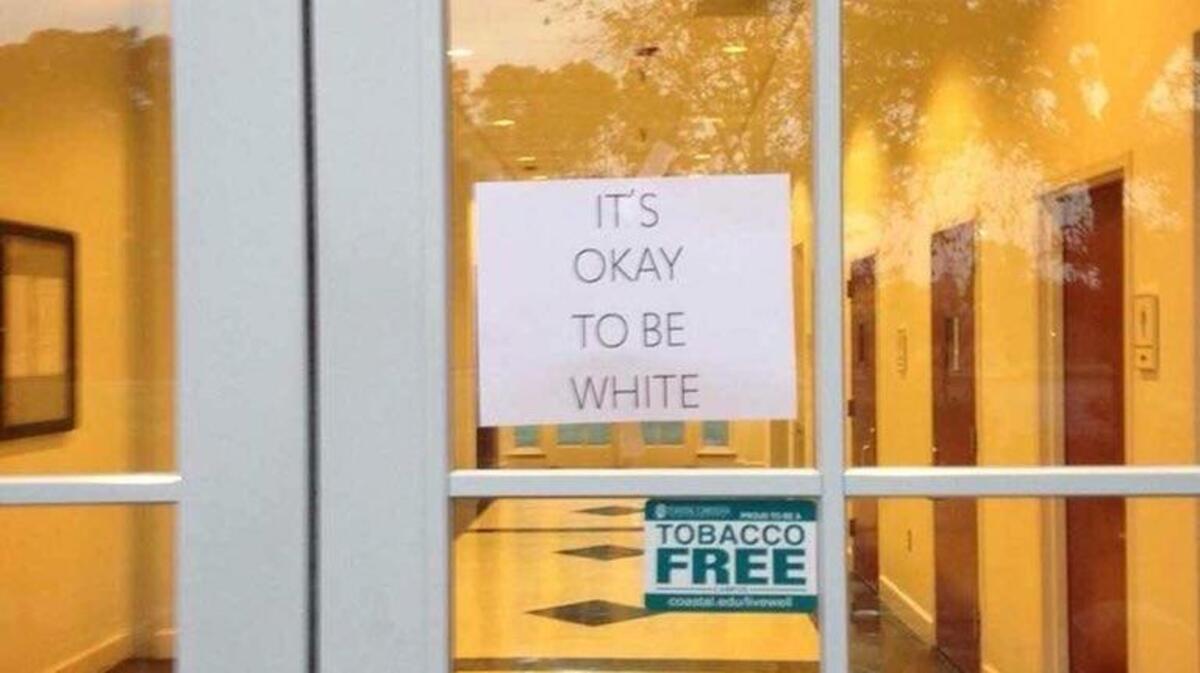 A flier with the words “It’s okay to be white” was found at Coastal Carolina University Monday.