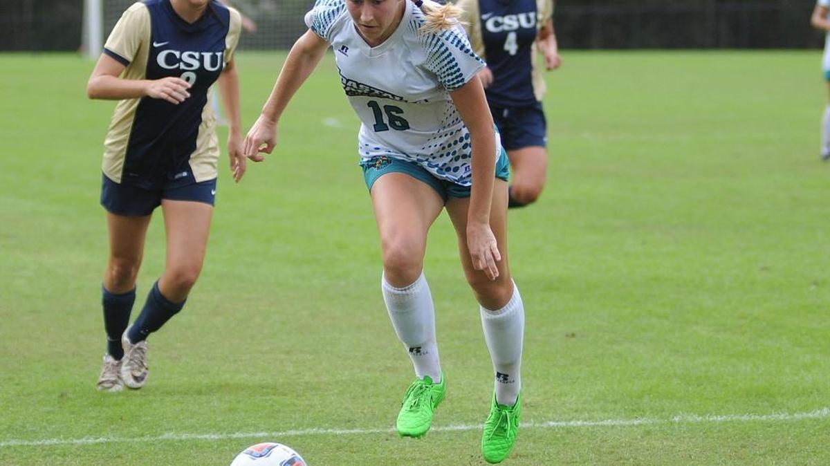 Coastal Carolina's Sam Patterson goes for the ball against Charleston Southern defenders in the first round of the Big South Tournament. The university’s Board of Trustees formally accepted an 19 acre land donation from the Horry County Higher Education Commission where a proposed soccer and track facility may be constructed in the future.