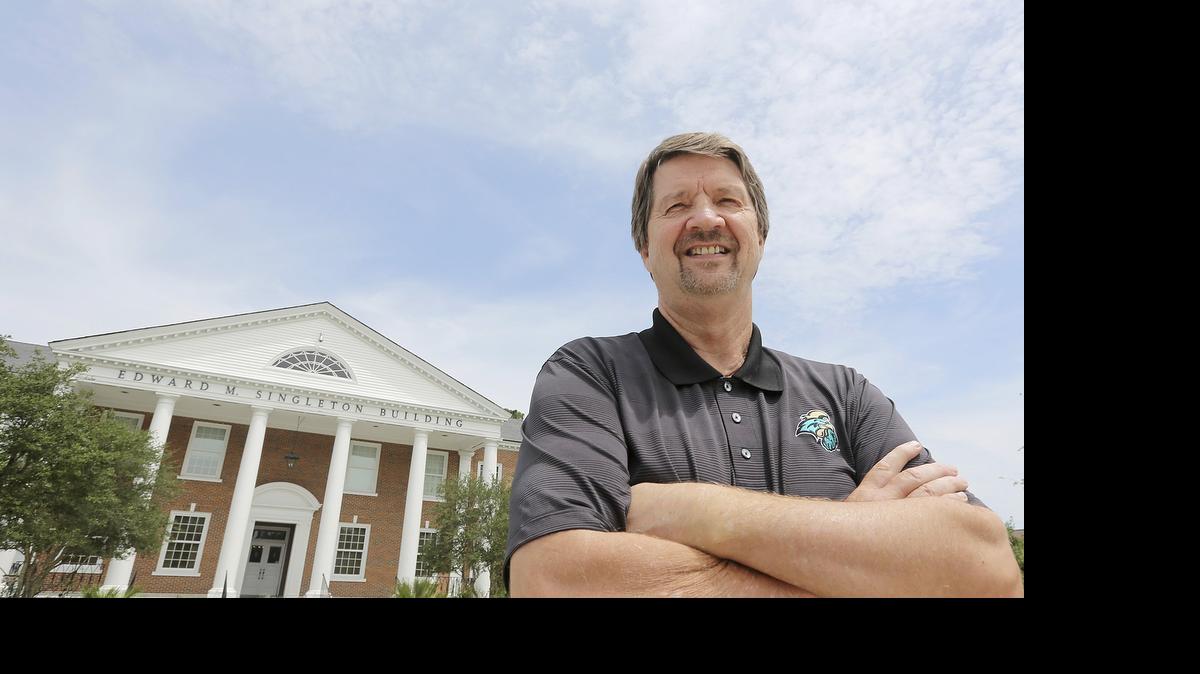 
When Eddie Dyer started working on campus there were four buildings. Thirty- nine years later there are more than 104 buildings at Coastal Carolina University. Dyer is retiring as the university’s executive vice president and chief operating officer. Dyer is at one of the original four buildings, the Edward M. Singleton Building, on June 25, 2015.
