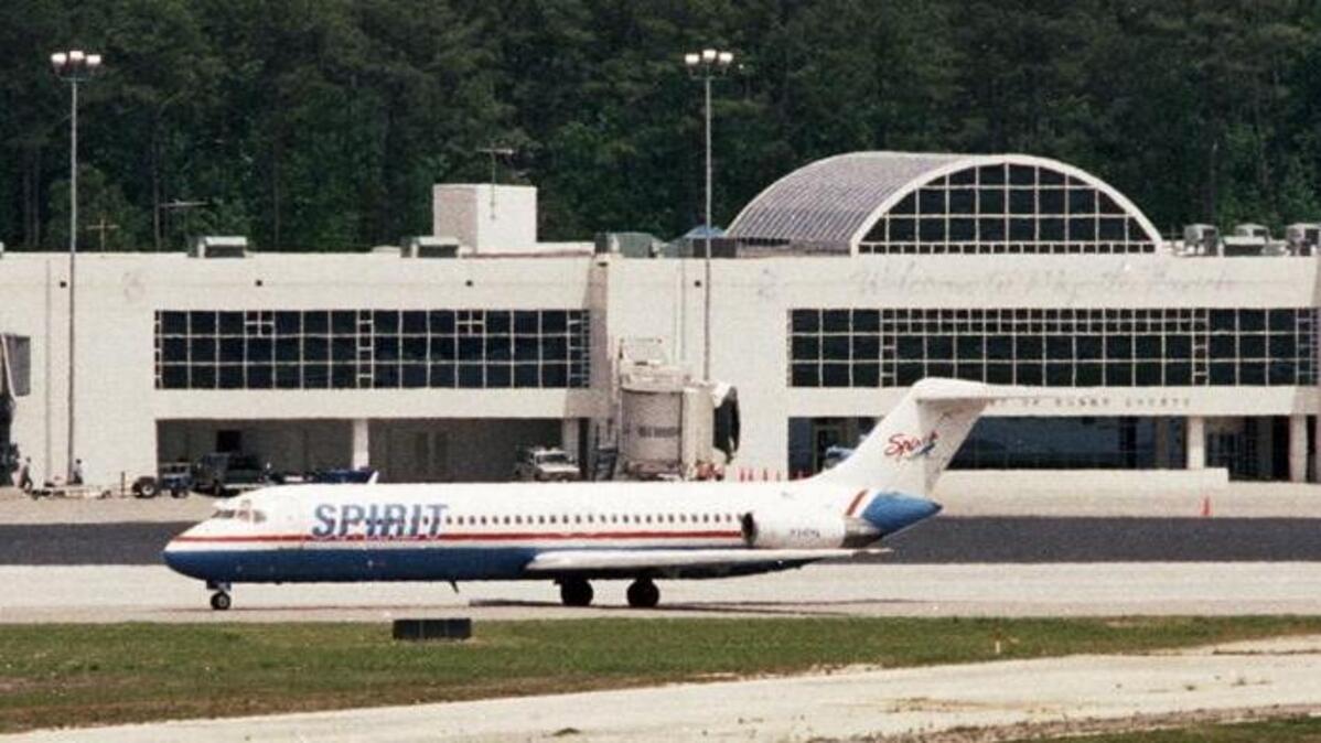A Spirit plane taxis from the terminal at Myrtle Beach International Airport in this file photo.