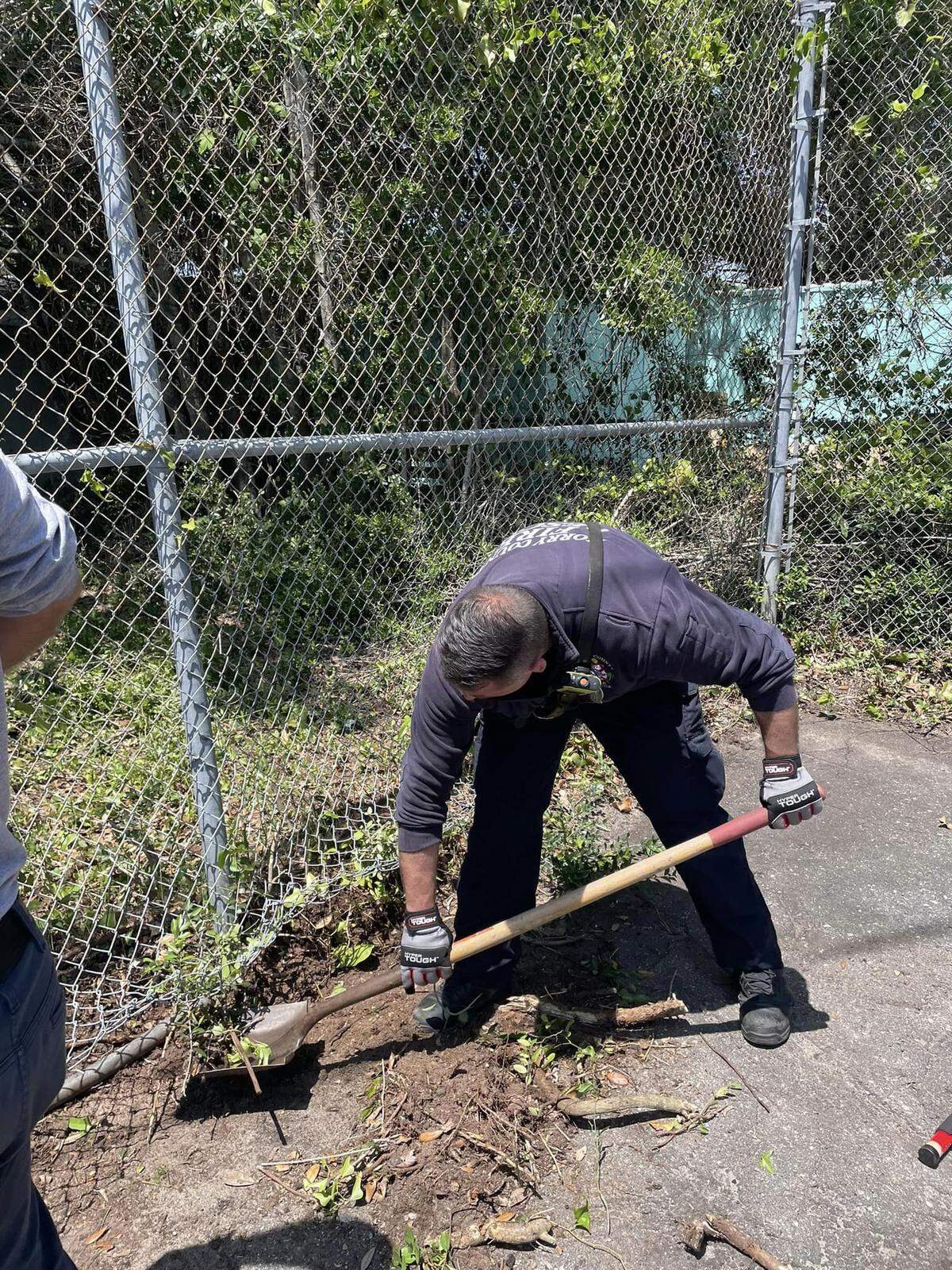 Crews from Horry County Fire Rescue Station 7 (Lake Arrowhead) repair an overgrown basketball court, making it safe and usable for the community once again.
