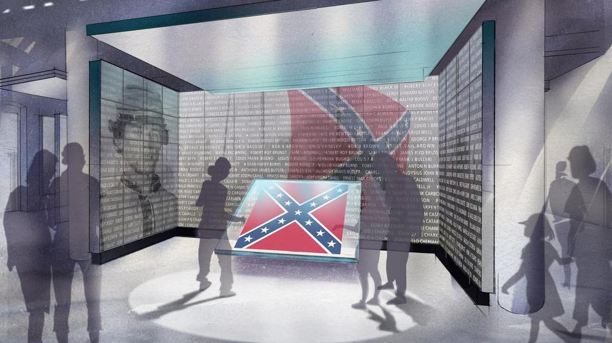Artist’s rendering of proposed Confederate battle flag display at the Relic Museum