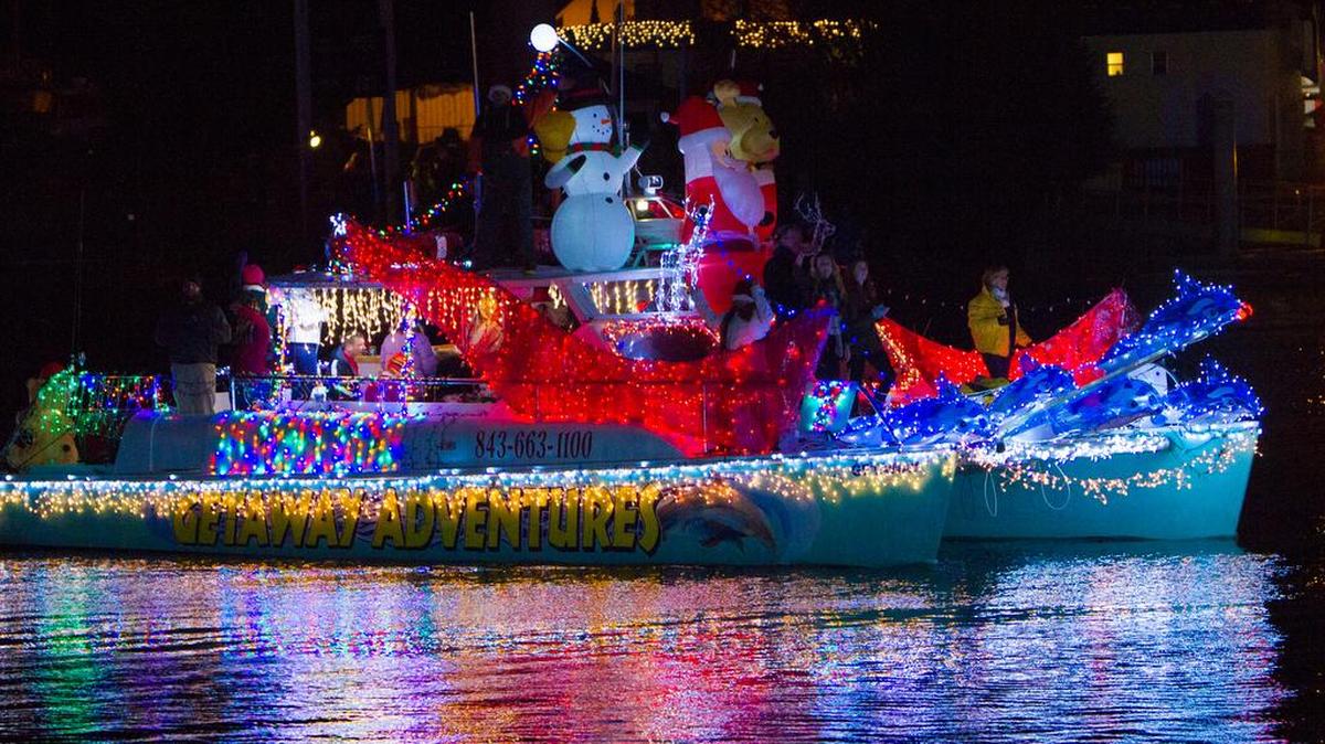 A boat boasting Frosty the Snowman and Santa Claus inflatable decorations rolls on the Atlantic Intracoastal Waterway in 2013 during the 29st annual “Intracoastal Regatta,” with happy people waving. The 2016 regatta, benefiting Yachts for Tots and The Humane Society of North Myrtle Beach, will sail 5-7 p.m. Nov. 26 on the waterway from Little River Inlet south to Dock Holidays Marina in North Myrtle Beach. It’s free to see, and more boat entrants are welcome to join. Details at 843-249-8888 or www.christmasregatta.com.